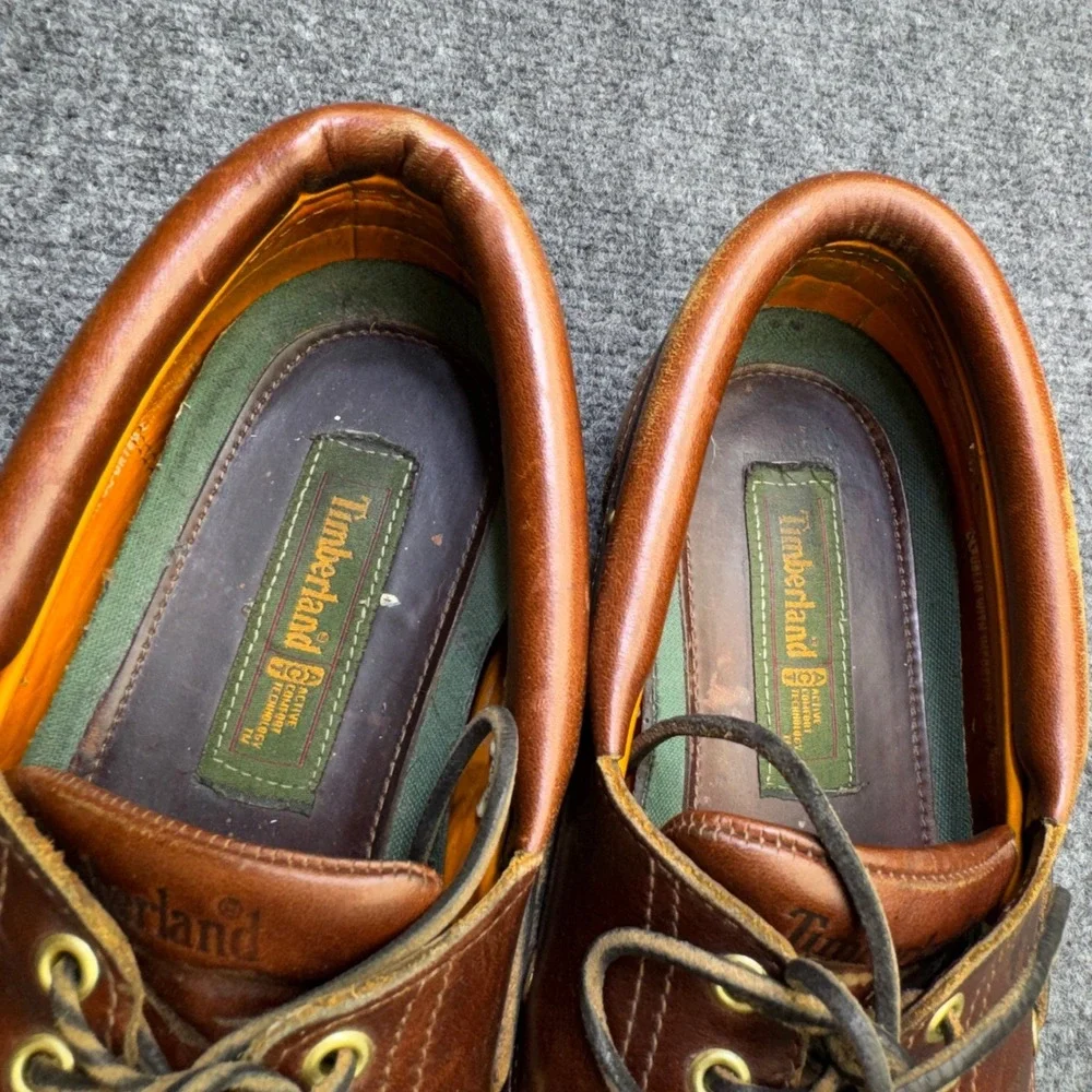 Vintage Timberland 3 Eye Lug Boat Shoes Mens 11 M Brown Leather Moc Toe 32015